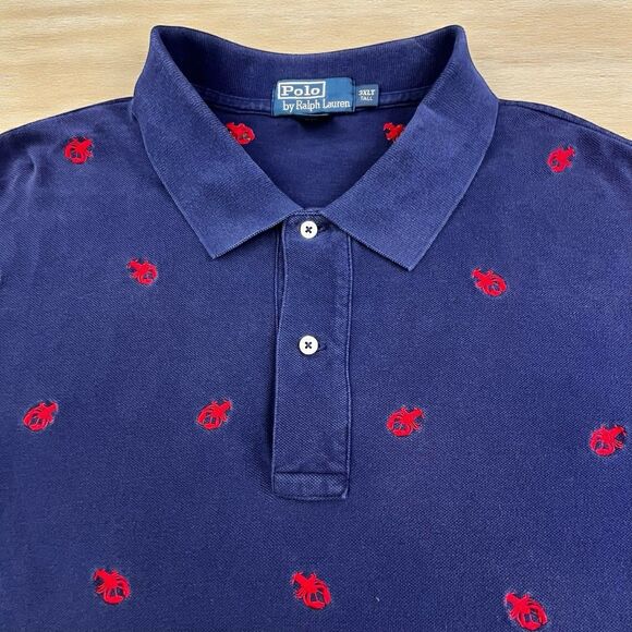 Vintage Polo Ralph Lauren Shirt 3XLT Tall Blue Lobster Embroider All Over Logo - Picture 1 of 8